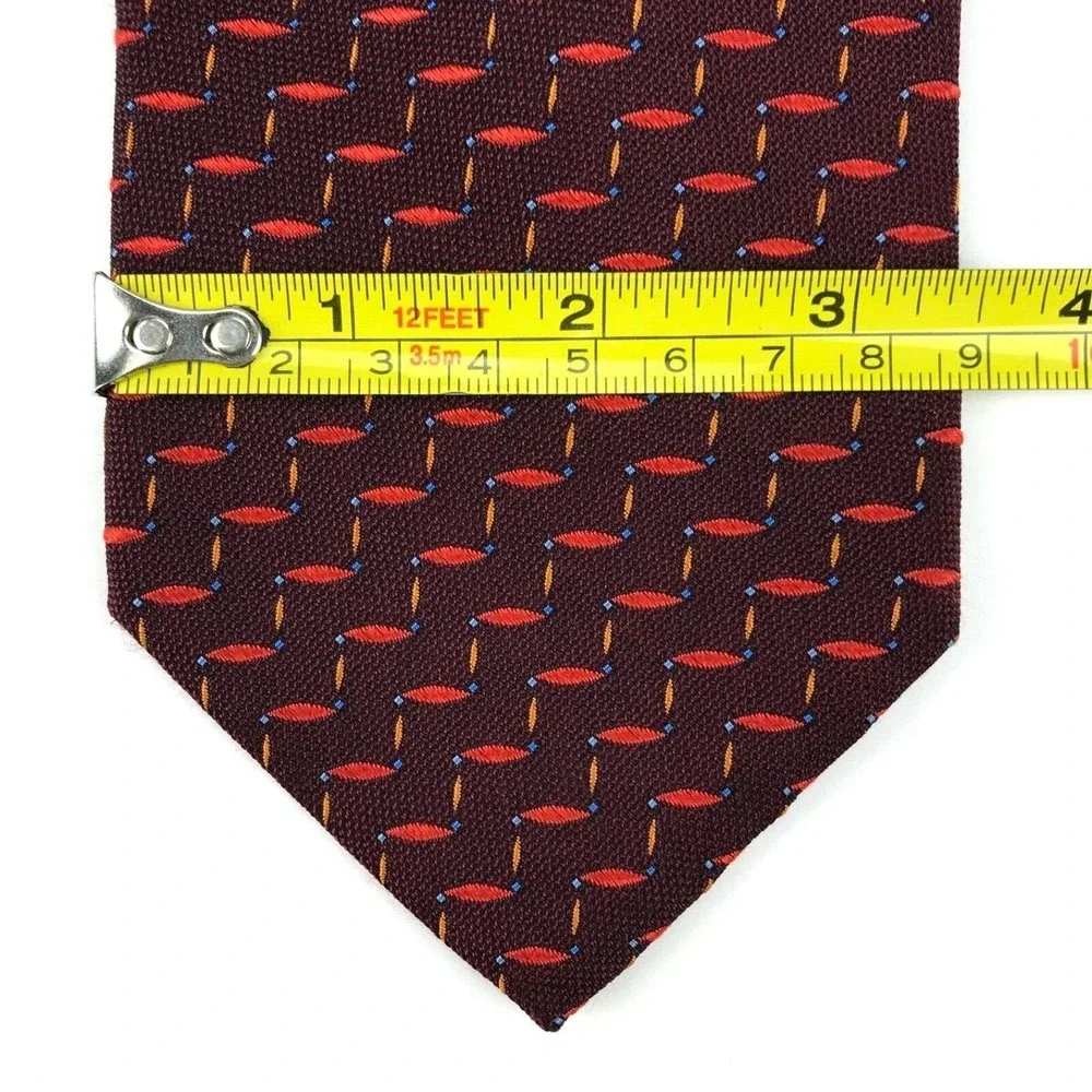 BEREND DEWITT Men's Tie Red Orange Blue Woven 100% Silk Made In Italy Necktie
